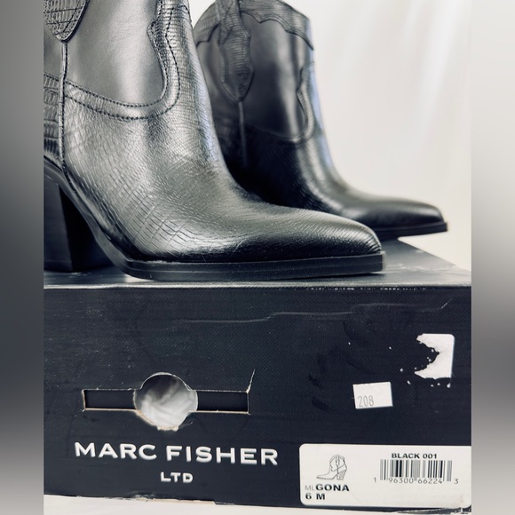 Marc Fisher LTD Black Embossed Gona Leather Pull on Western Boot Pointy … - Picture 3 of 15